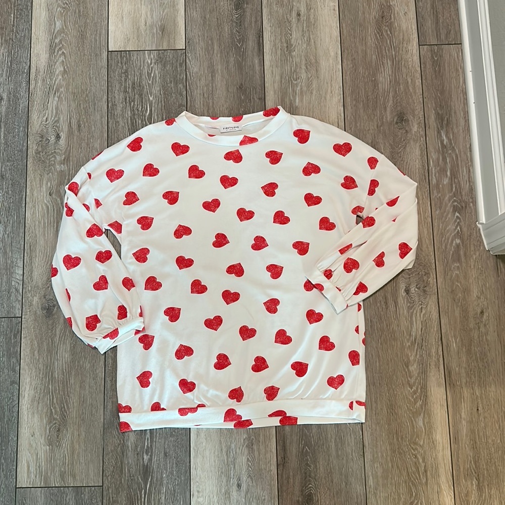 First Love Red Heart Print Top